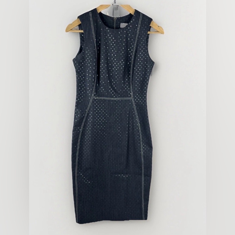 Calvin Klein Sheath Poka Dot Dress Size 2 Navy Carolyn Bessette Sleek